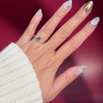 yellow gold round lab diamond vintage hand engraved engagement ring on hand