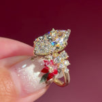 marquise lab diamond engagement ring yellow gold cluster side stones setting profile