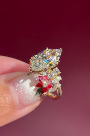 marquise lab diamond engagement ring yellow gold cluster side stones setting profile