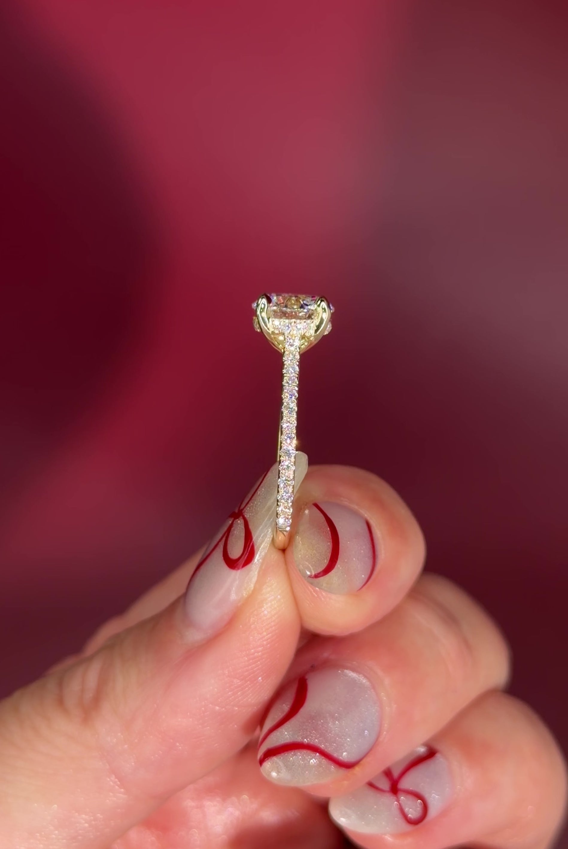 Round Pavé Diamond Solitaire cathedral Setting in Yellow Gold