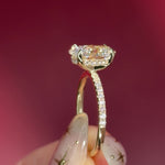 oval lab diamond engagement ring pave band hidden halo yellow gold