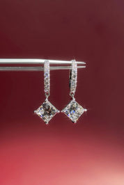 Princess Diamond Drop Hoops White Gold - PBD Earrings