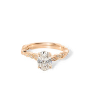 Rosette Oval Cathedral - PBD Engagement Rings
Rosette Oval Cathedral rose gold engagement ring with oval center diamond and petal prongs at Princess Bride Diamonds jewelry store in Orange County
