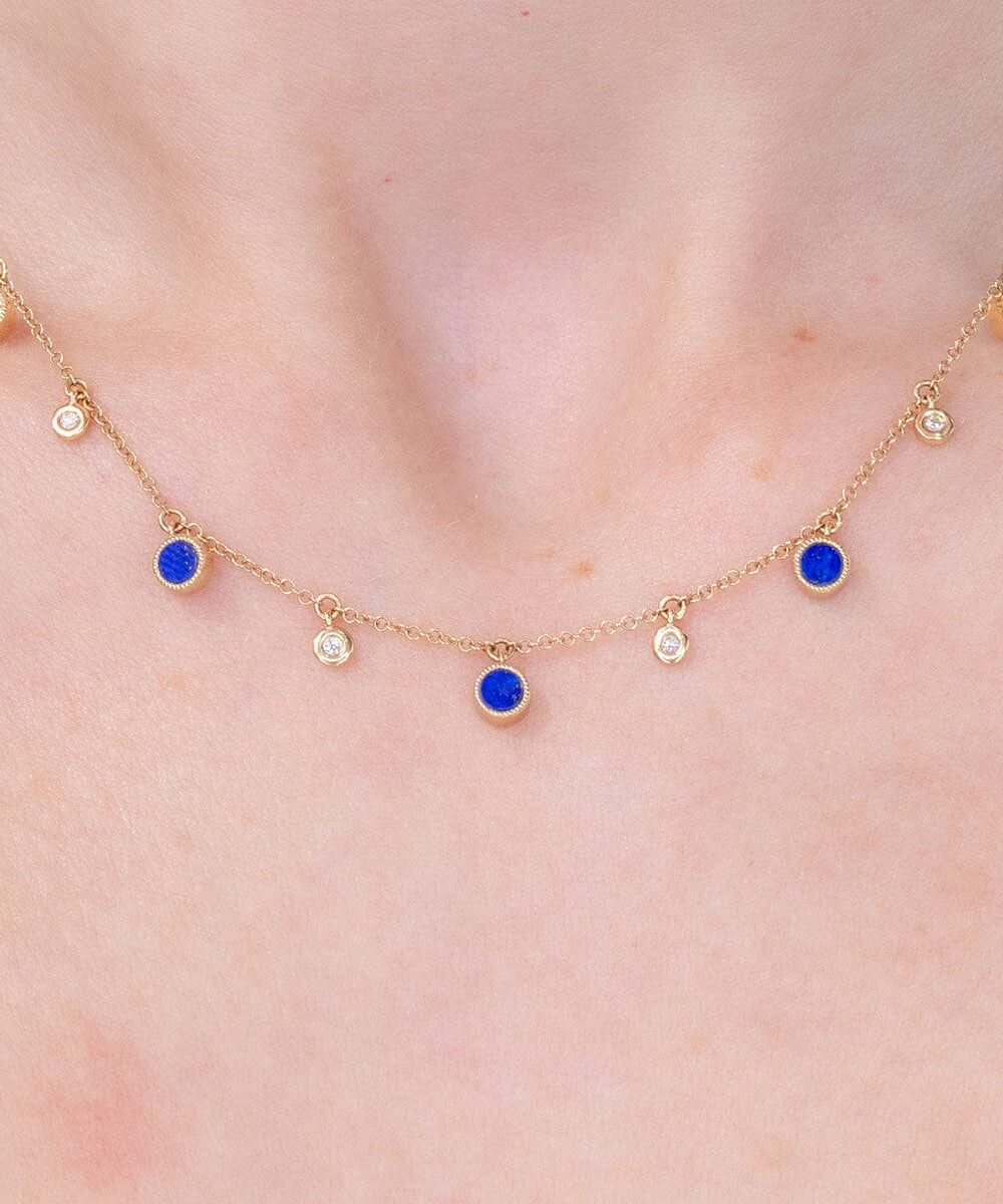 Round Bezel Lapis Lazuli and Diamonds Necklace Necklaces Princess Bride Diamonds 