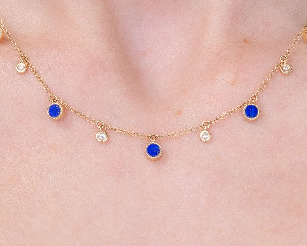 Round Bezel Lapis Lazuli and Diamonds Necklace Necklaces Princess Bride Diamonds 