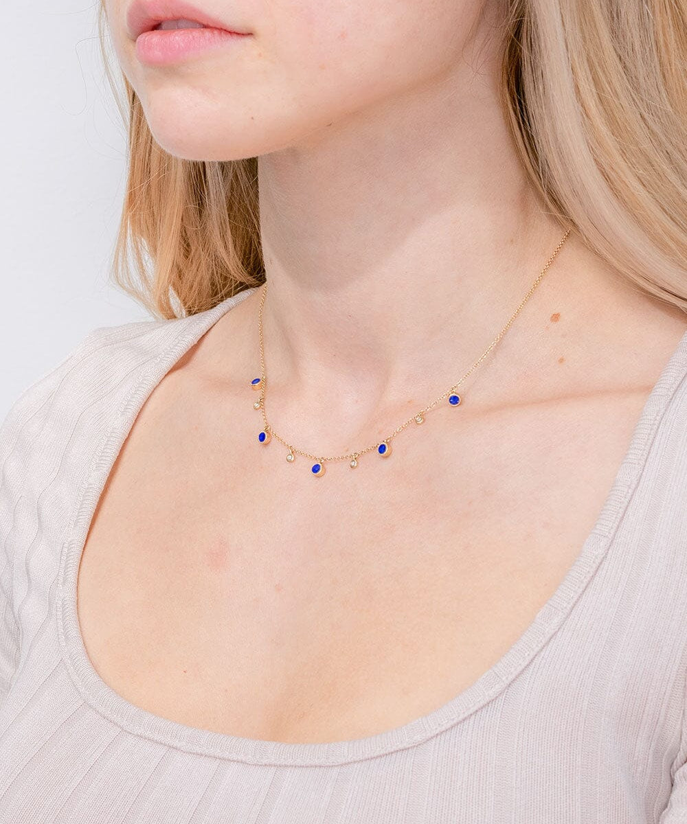 Round Bezel Lapis Lazuli and Diamonds Necklace Necklaces Princess Bride Diamonds 
