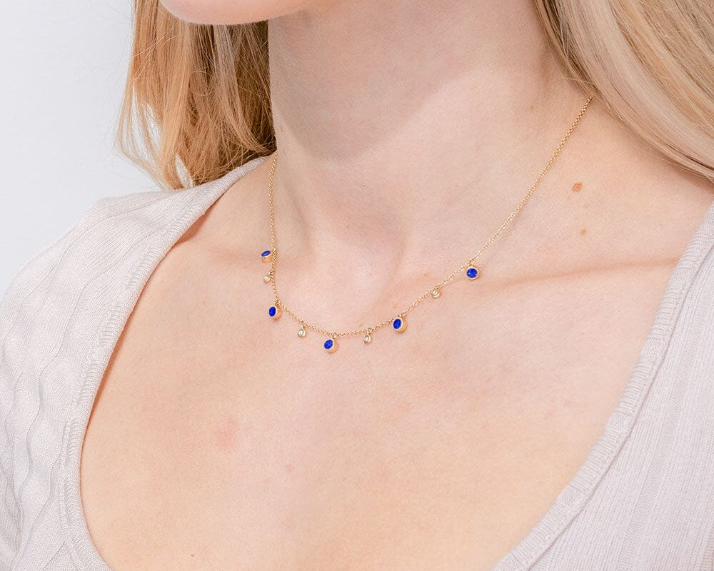 Round Bezel Lapis Lazuli and Diamonds Necklace Necklaces Princess Bride Diamonds 