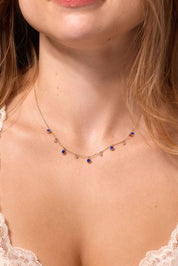 Round Bezel Lapis Lazuli and Diamonds Necklace - PBD Necklaces