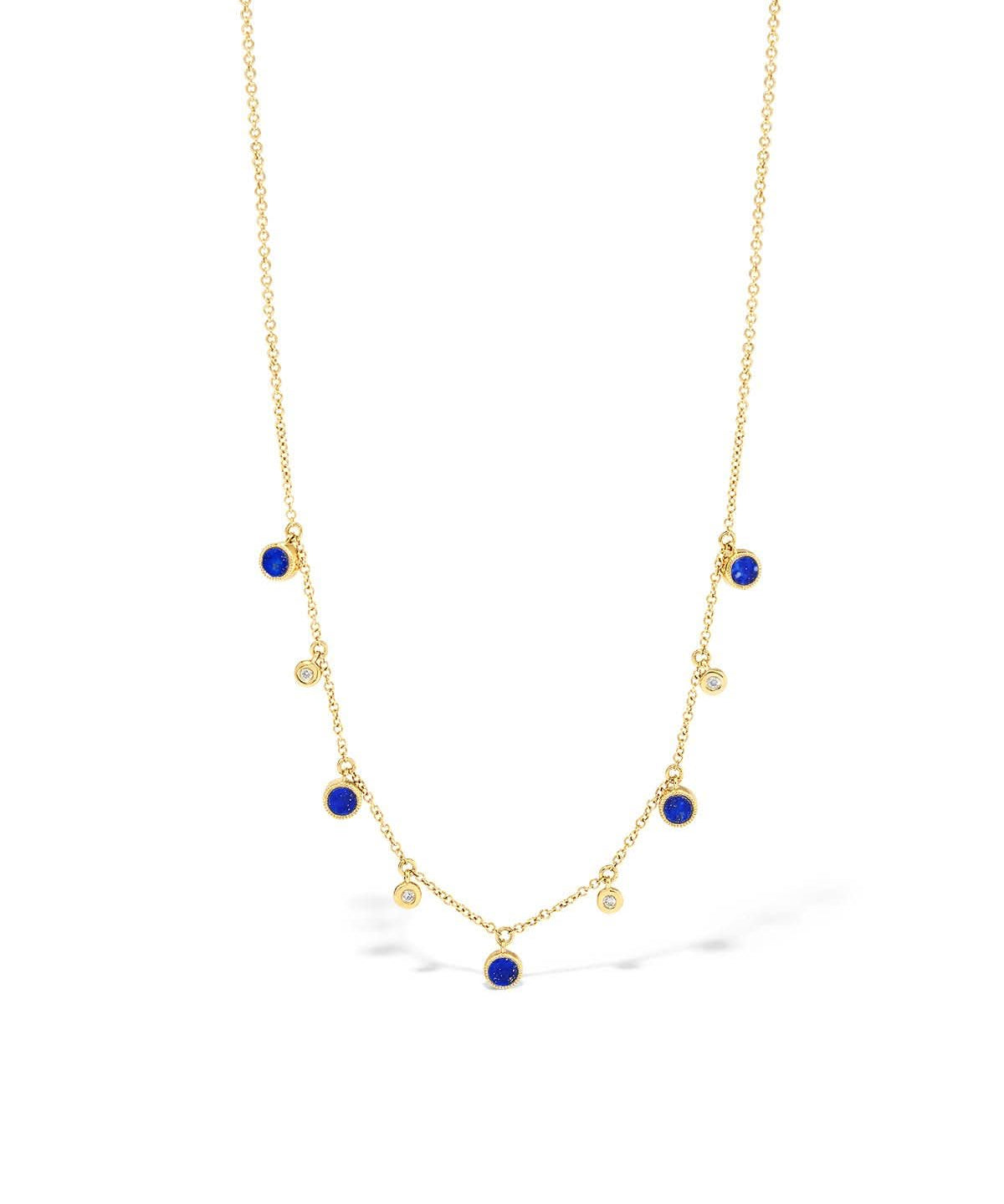 Round Bezel Lapis Lazuli and Diamonds Necklace - PBD Necklaces