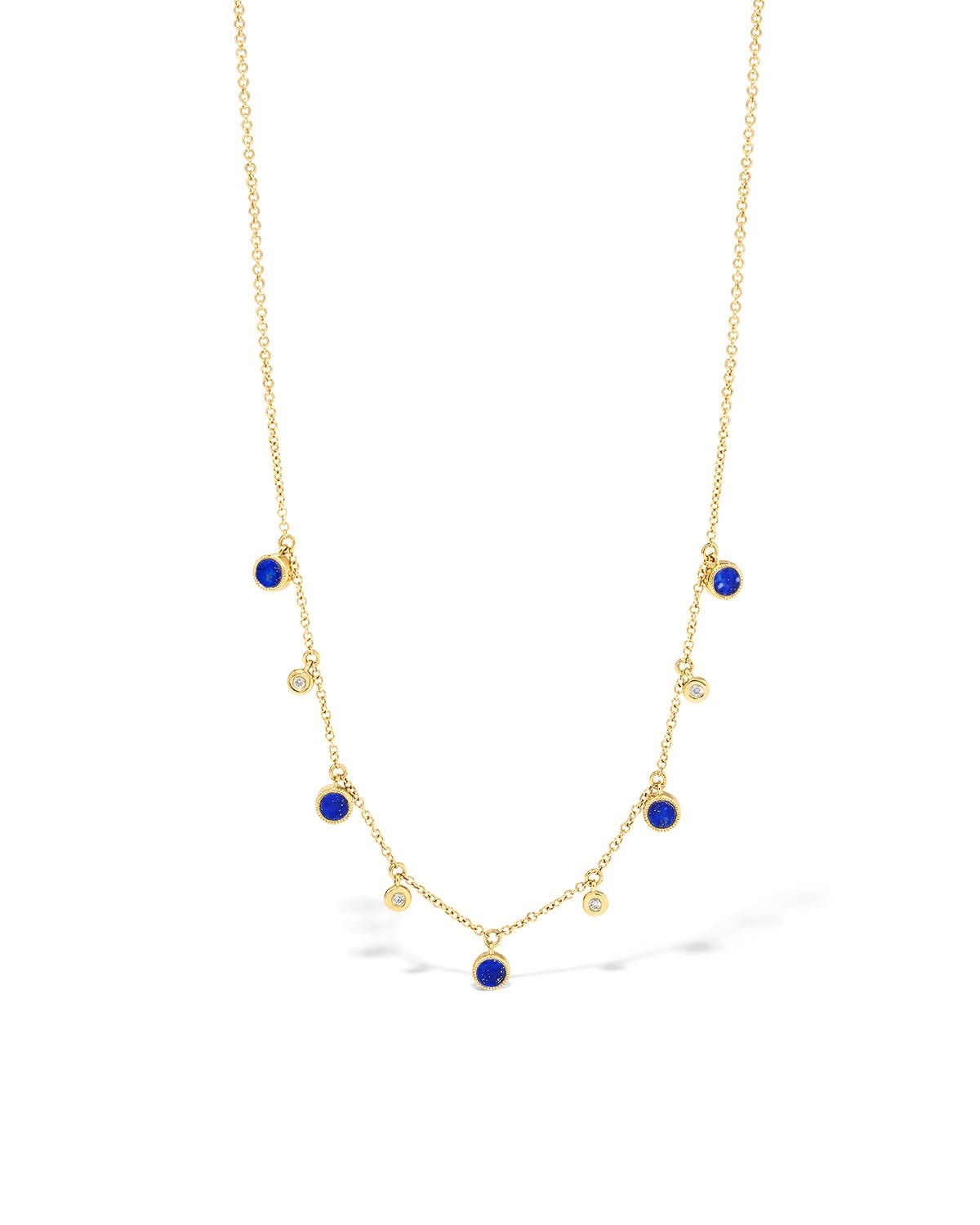 Round Bezel Lapis Lazuli and Diamonds Necklace - PBD Necklaces