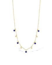Round Bezel Lapis Lazuli and Diamonds Necklace - PBD Necklaces