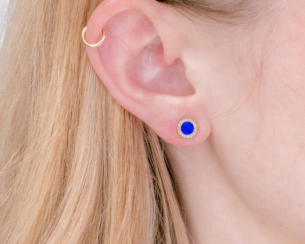Round Lapis Lazuli & Pavé Diamond Stud Earrings Earrings Princess Bride Diamonds 