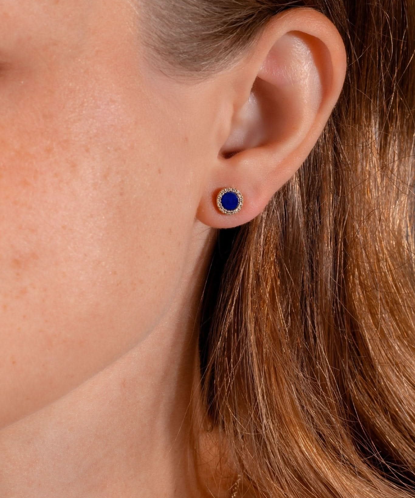 Round Lapis Lazuli Stud Earrings - PBD Earrings