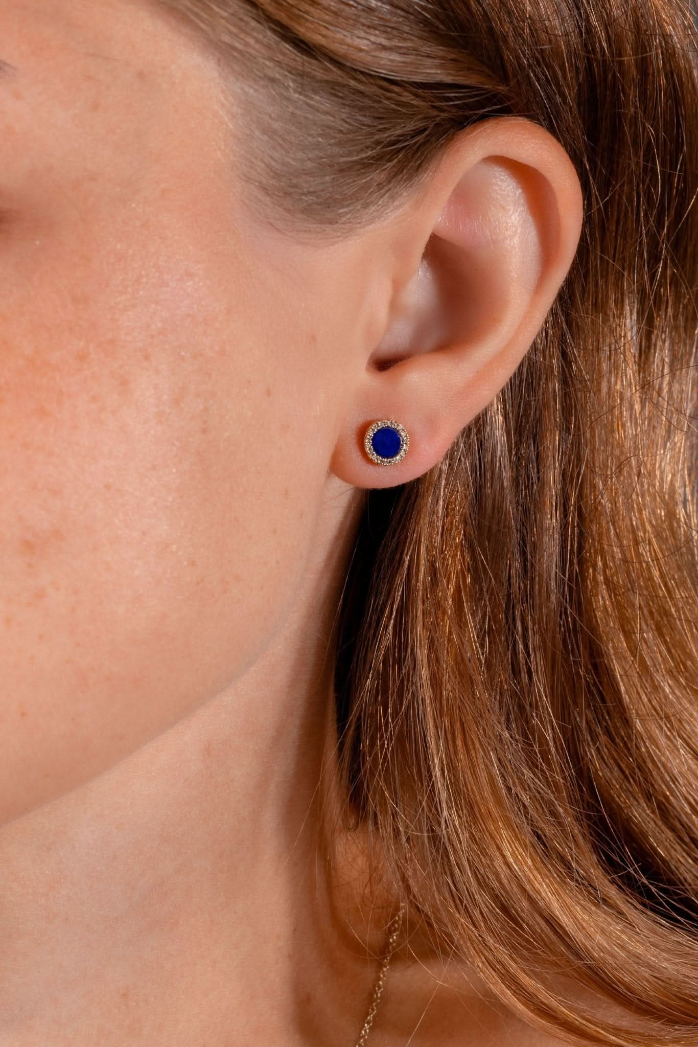 Round Lapis Lazuli Stud Earrings - PBD Earrings