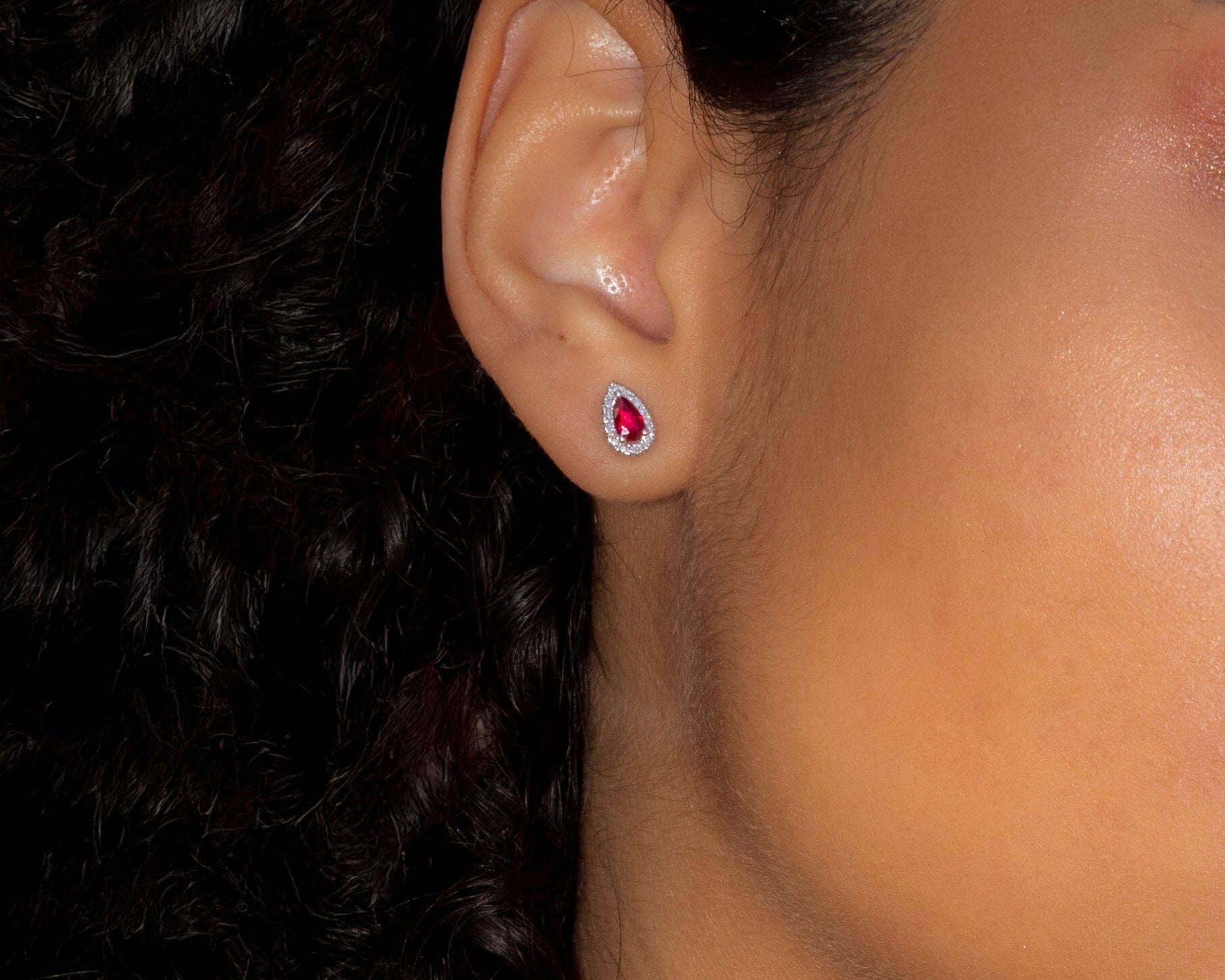 Ruby and Diamond Pear Halo Studs Earrings Princess Bride Diamonds 