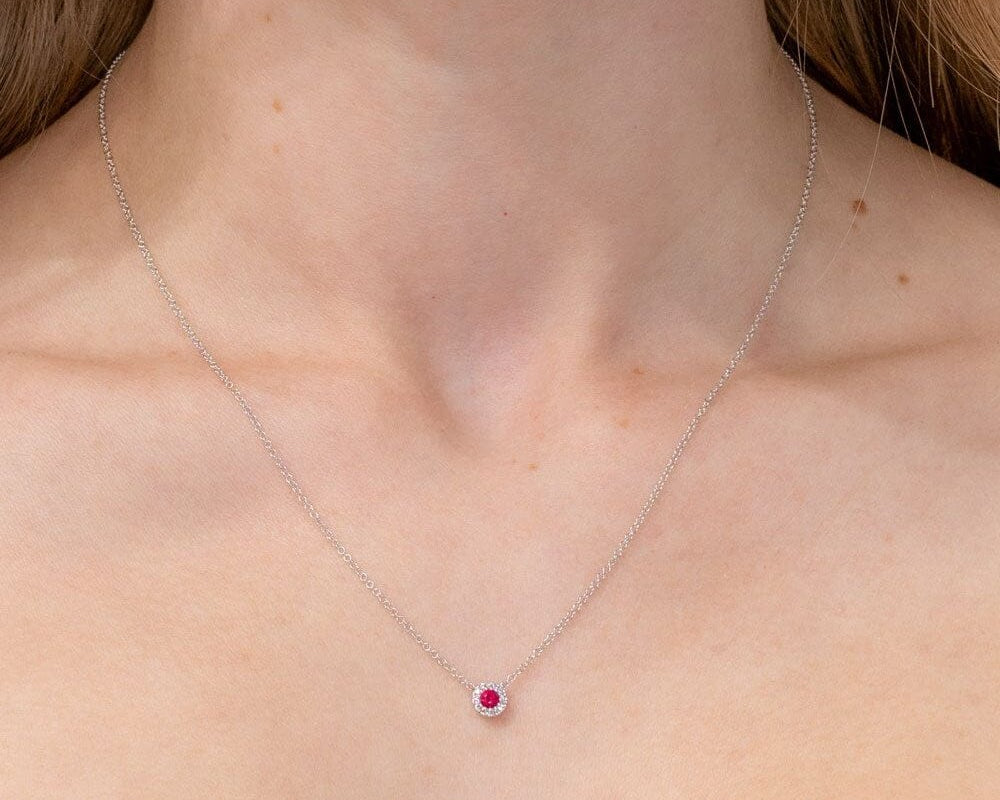 Ruby & Diamond Halo Necklace Necklaces Princess Bride Diamonds 