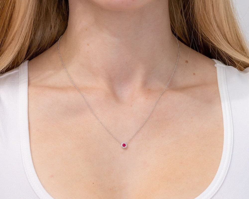 Ruby & Diamond Halo Necklace Necklaces Princess Bride Diamonds 