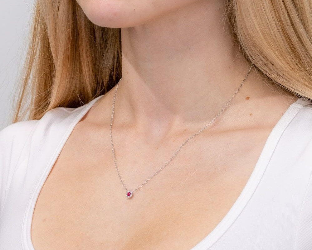 Ruby & Diamond Halo Necklace Necklaces Princess Bride Diamonds 