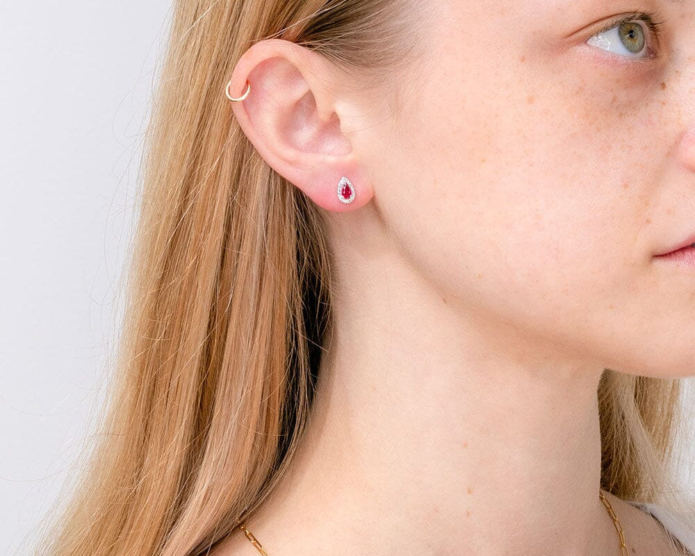 Ruby & Diamond Pear Halo Studs Earrings Princess Bride Diamonds 
