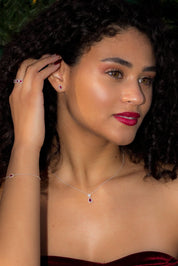 Ruby & Diamond Pear Halo Studs - PBD Earrings