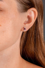 Ruby & Diamond Pear Halo Studs