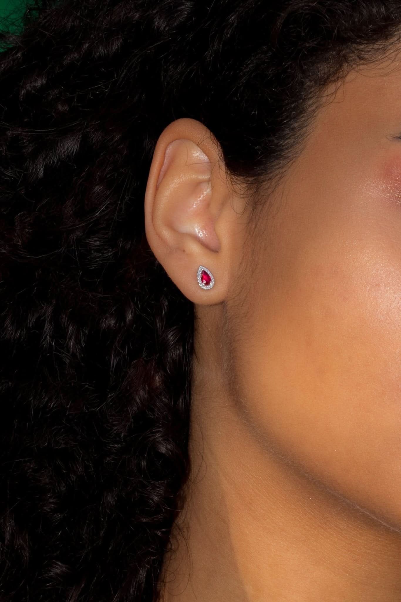 Ruby & Diamond Pear Halo Studs - PBD Earrings