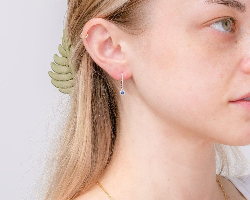 Sapphire & Diamond Halo Drops Earrings Princess Bride Diamonds 