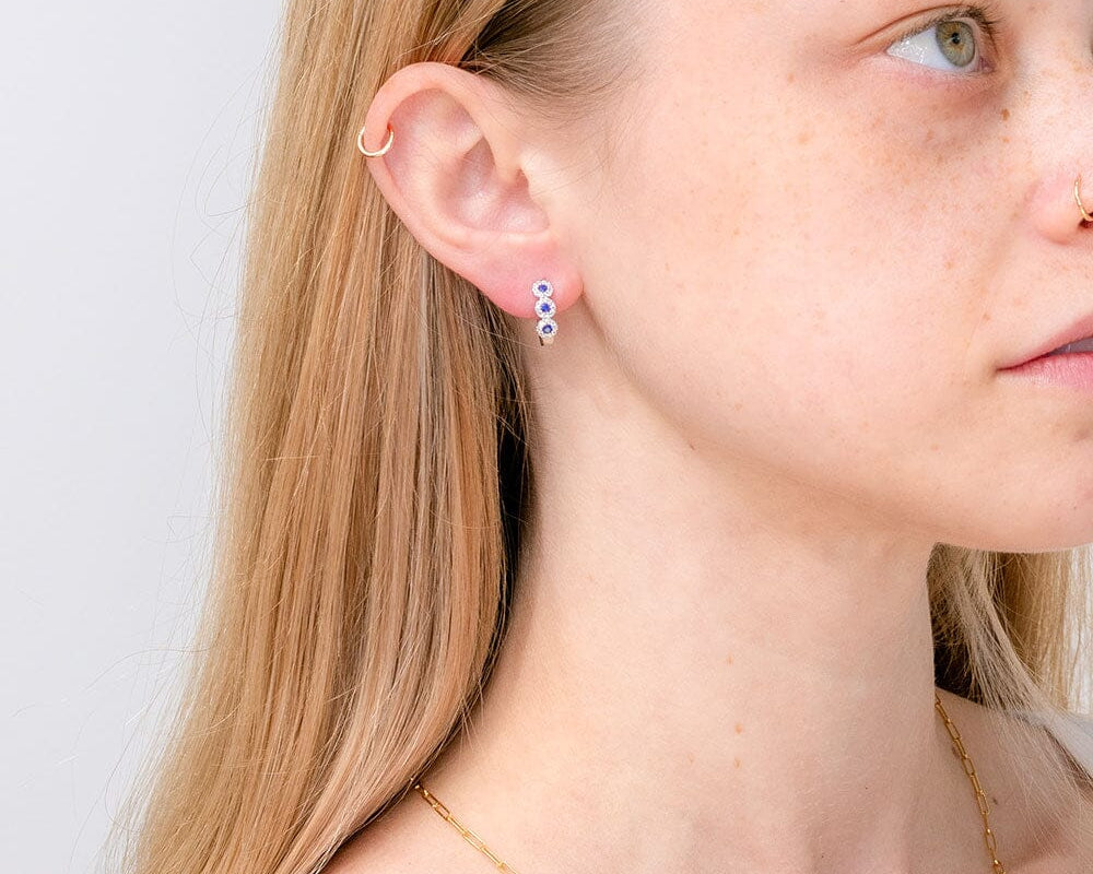 Sapphire & Diamond Halo Huggies Earrings Princess Bride Diamonds 
