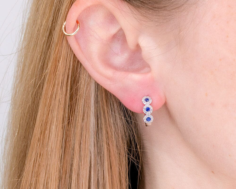 Sapphire & Diamond Halo Huggies Earrings Princess Bride Diamonds 