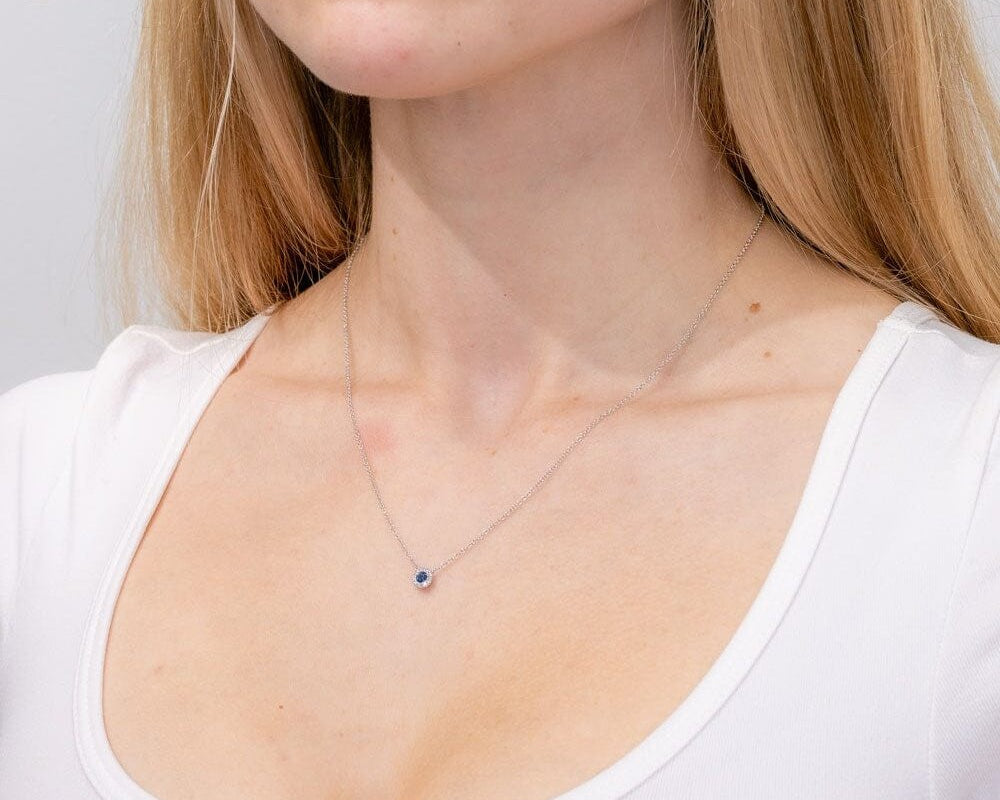 Sapphire & Diamond Halo Necklace Necklaces Princess Bride Diamonds 