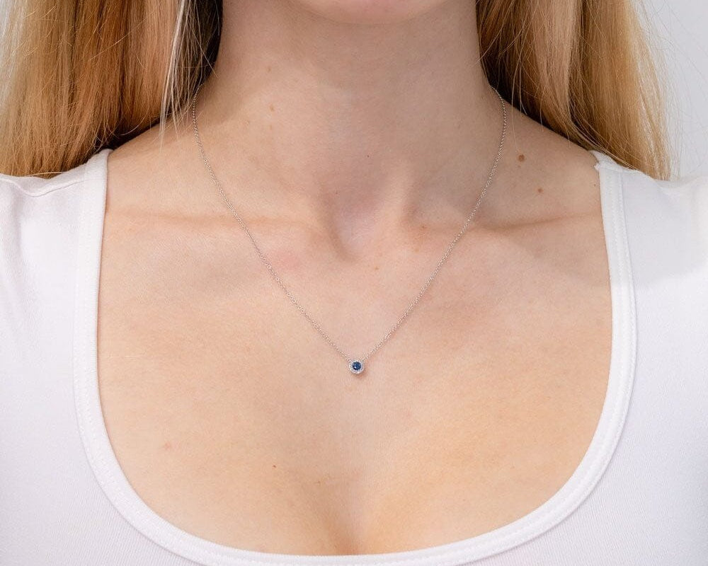 Sapphire & Diamond Halo Necklace Necklaces Princess Bride Diamonds 