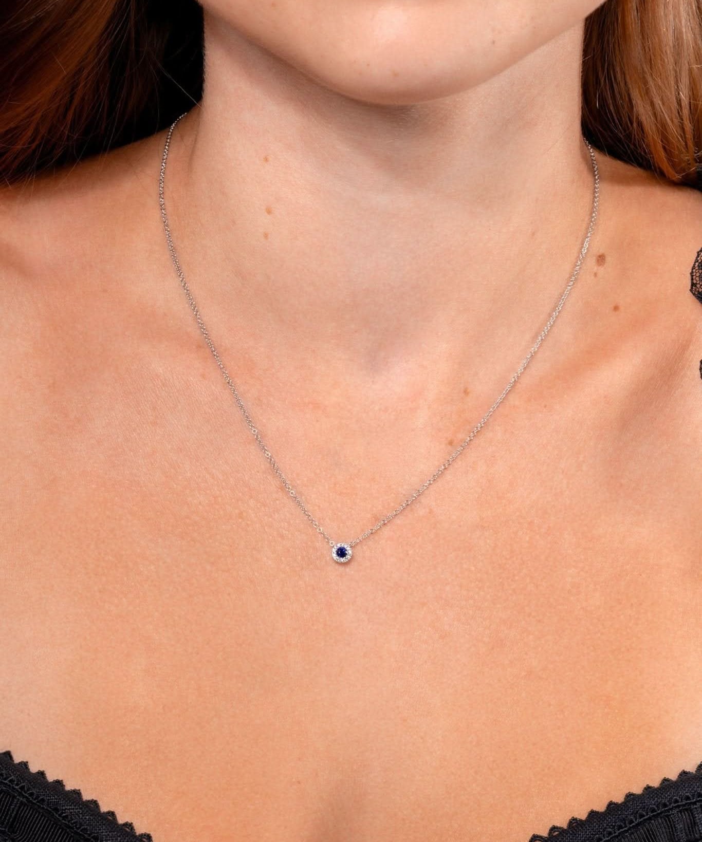 Sapphire & Diamond Halo Necklace - PBD Necklaces