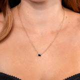 Diamond Halo Blue Sapphire Necklace