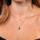 Lab Sapphire Pear Bezel Necklace 14k Yellow Gold