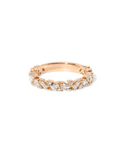3.2mm Sienna wedding band with offset baguette, round, and marquise lab-grown diamonds set in gold at Princess Bride Diamonds jewelry store in Orange County
