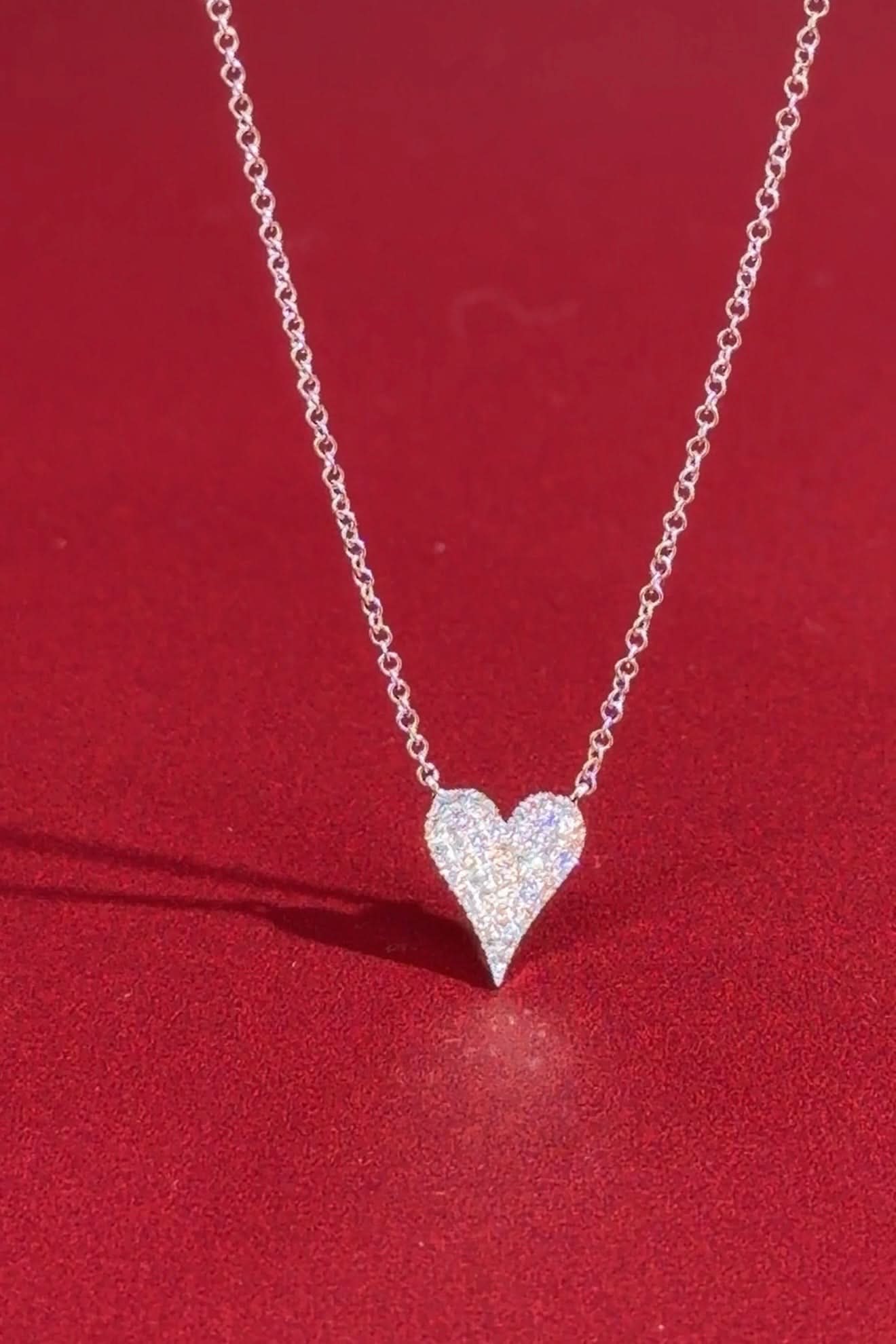 Small Pavé Heart Necklace White Gold - PBD Necklaces