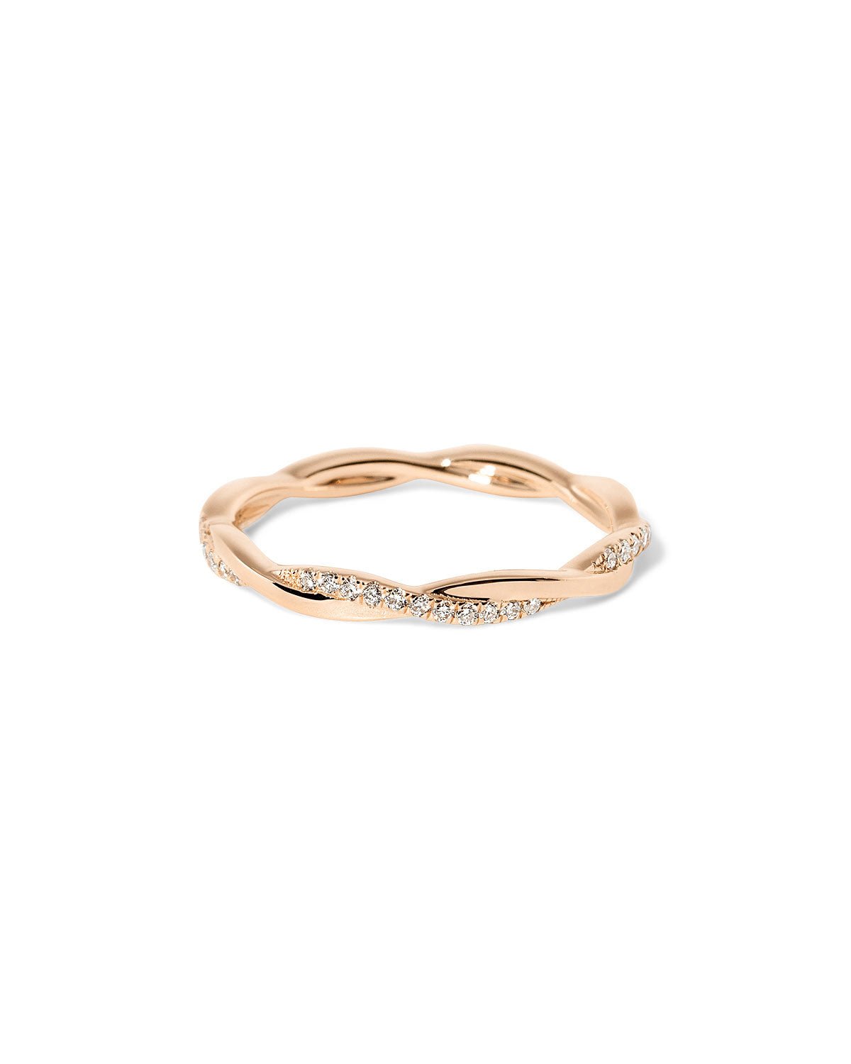 Braided Diamond wedding band with woven design featuring pavé round diamonds and a high-polish gold strand at Princess Bride Diamonds jewelry store in Orange County