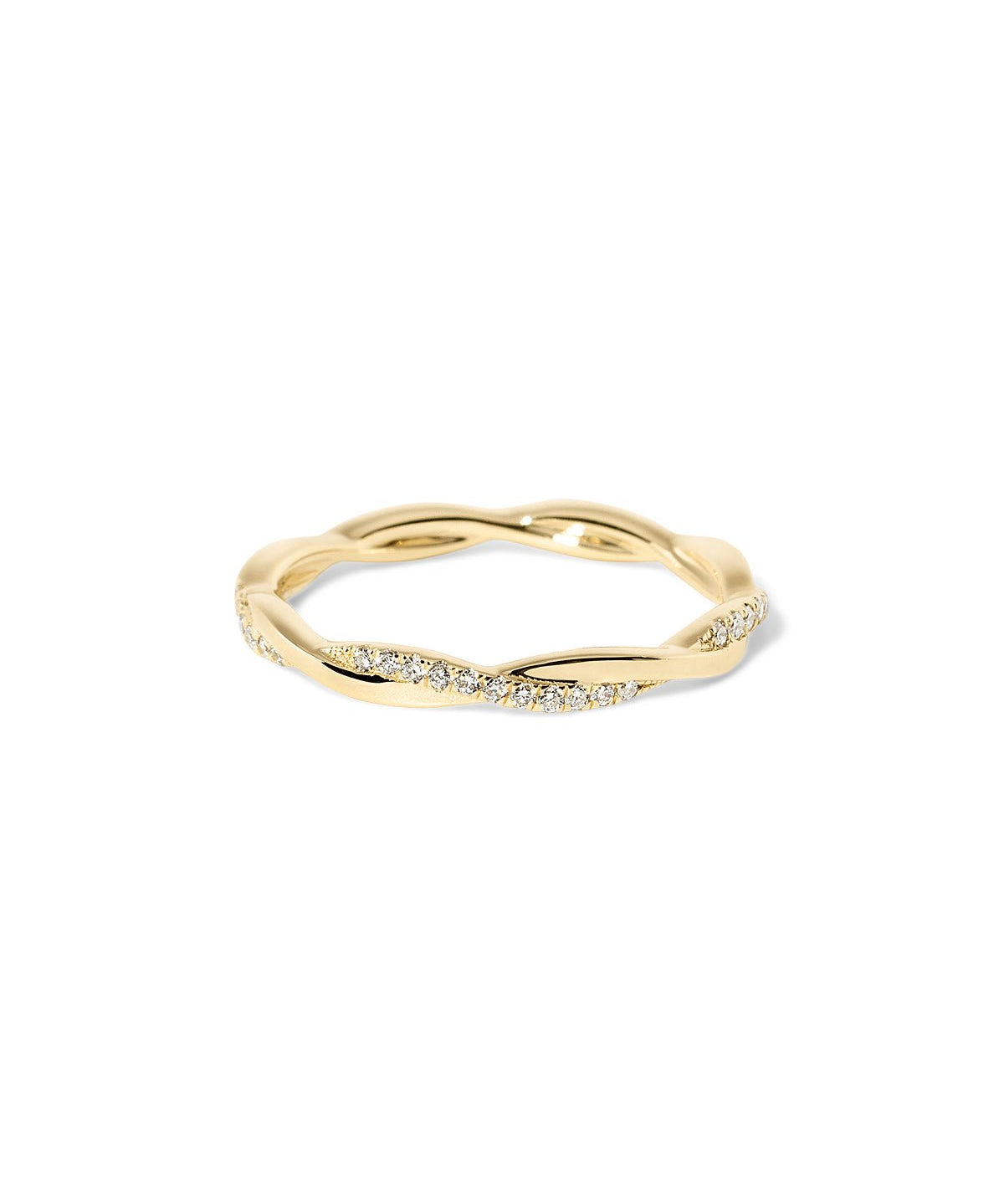 Braided Diamond wedding band with woven design featuring pavé round diamonds and a high-polish gold strand at Princess Bride Diamonds jewelry store in Orange County