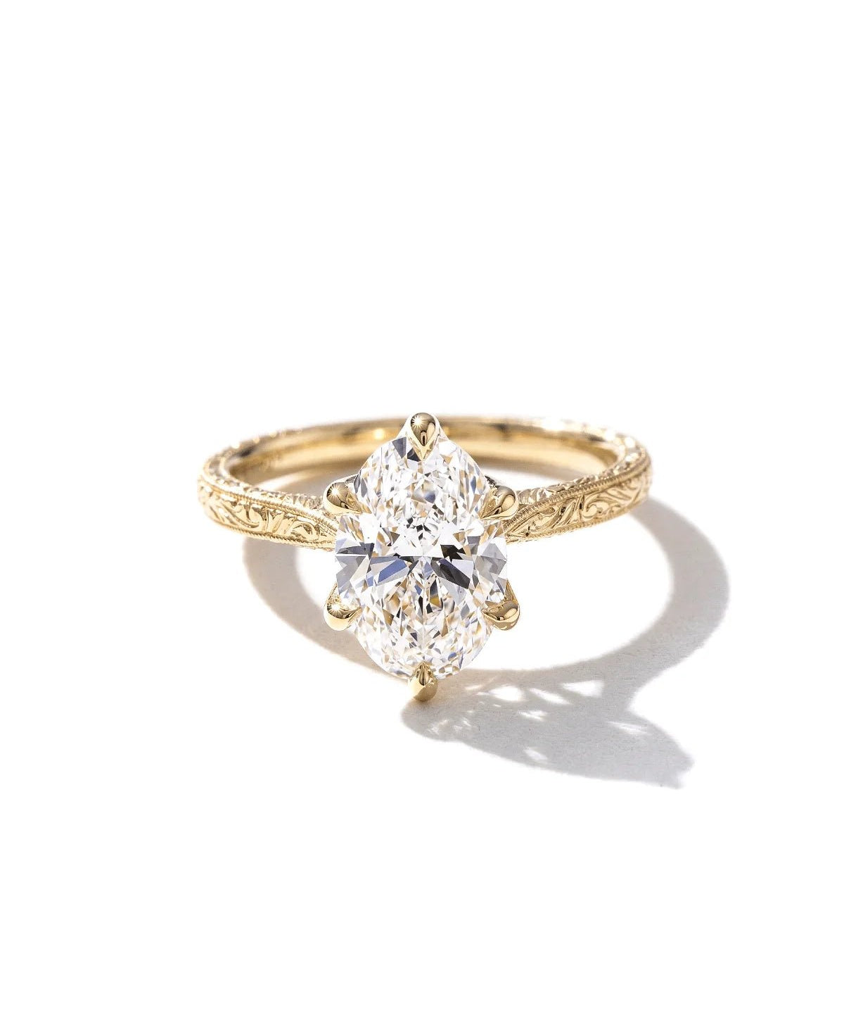 Victoria 6 Prong Oval hand Engraved - PBD Engagement Rings