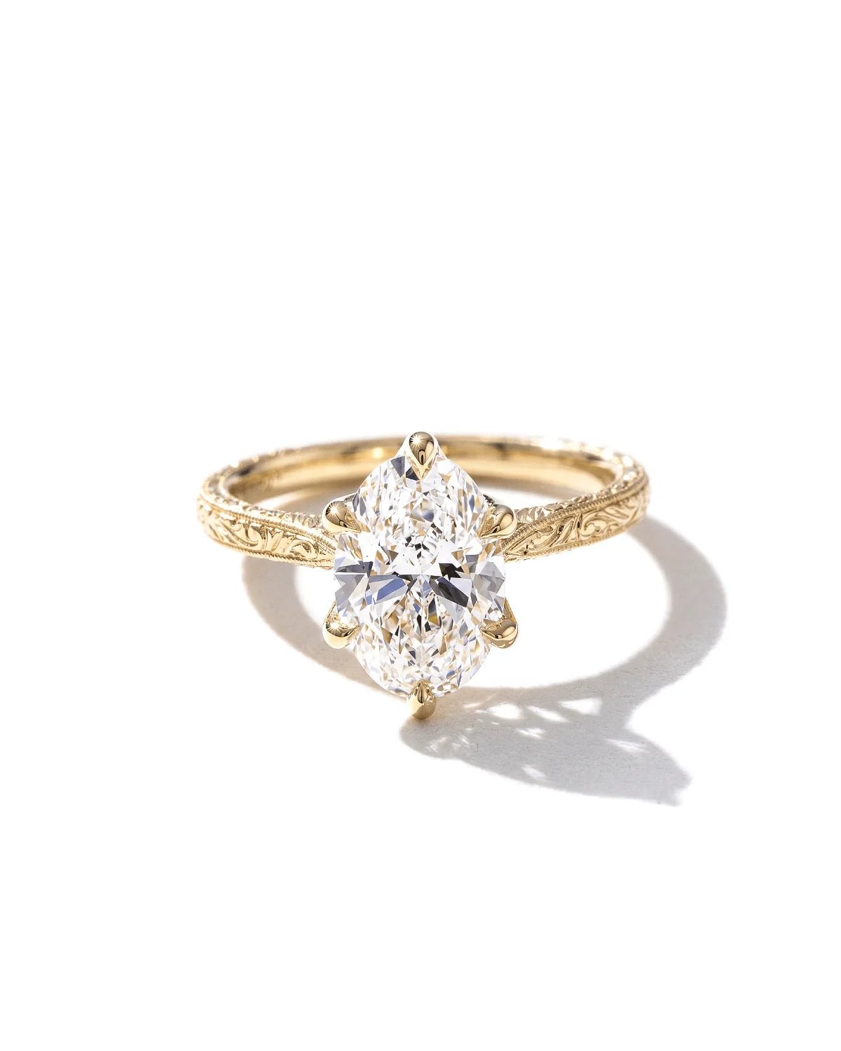 Victoria 6 Prong Oval hand Engraved - PBD Engagement Rings