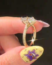 Victoria Dutch Marquise Hand Engraved engagement ring, side profile in 14K yellow gold