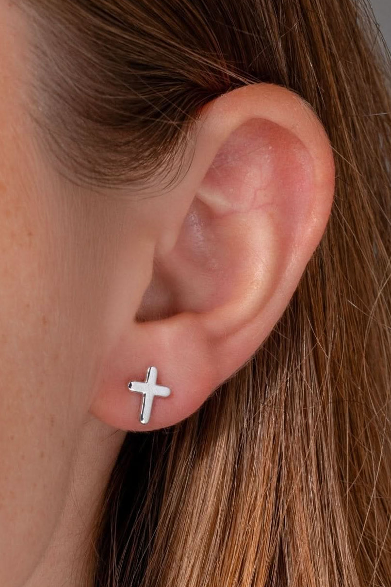 White Gold Cross Studs - PBD Earrings