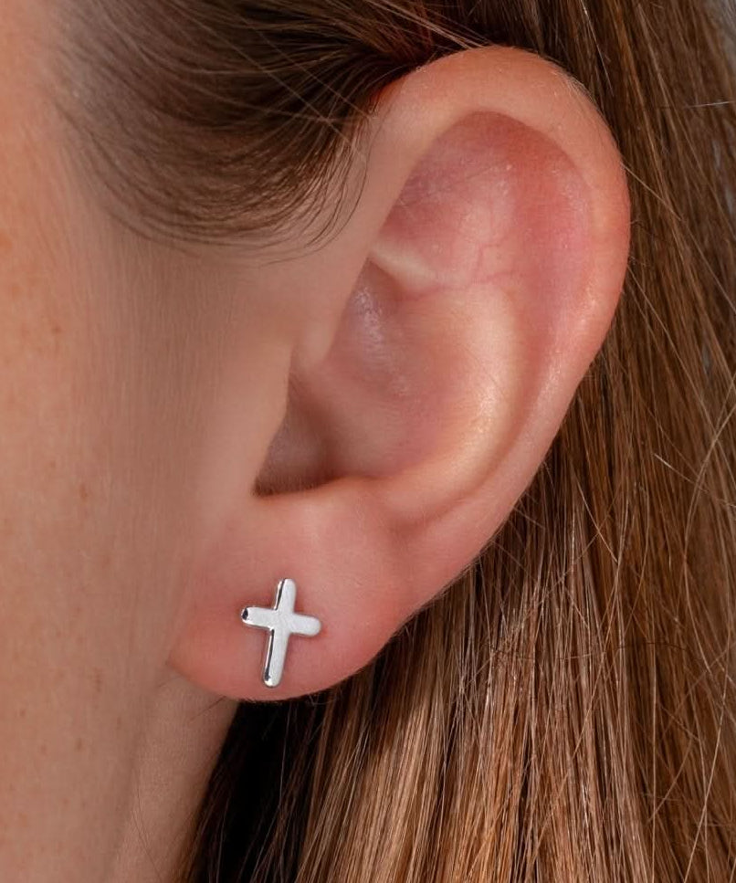 White Gold Cross Studs - PBD Earrings