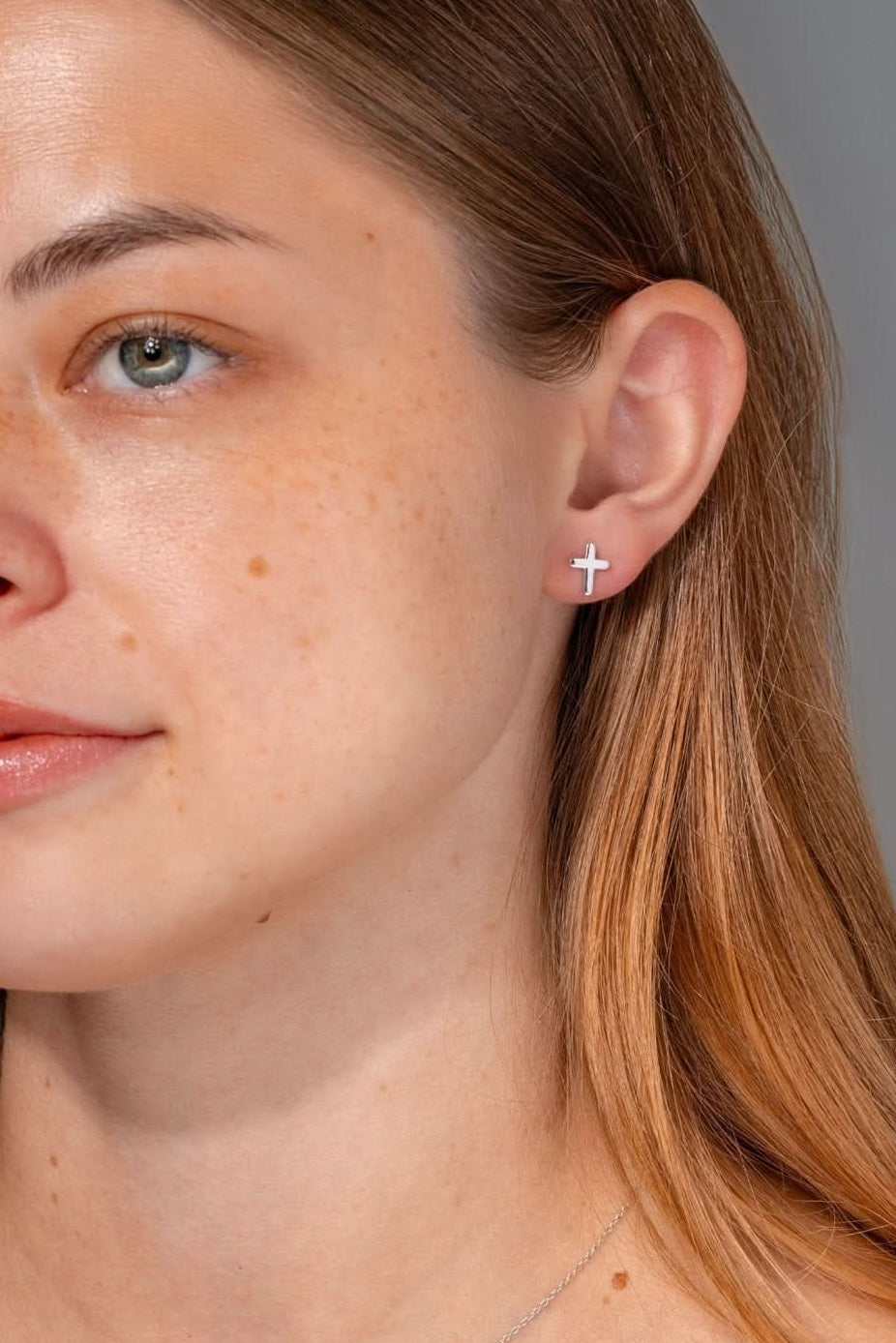 White Gold Cross Studs - PBD Earrings