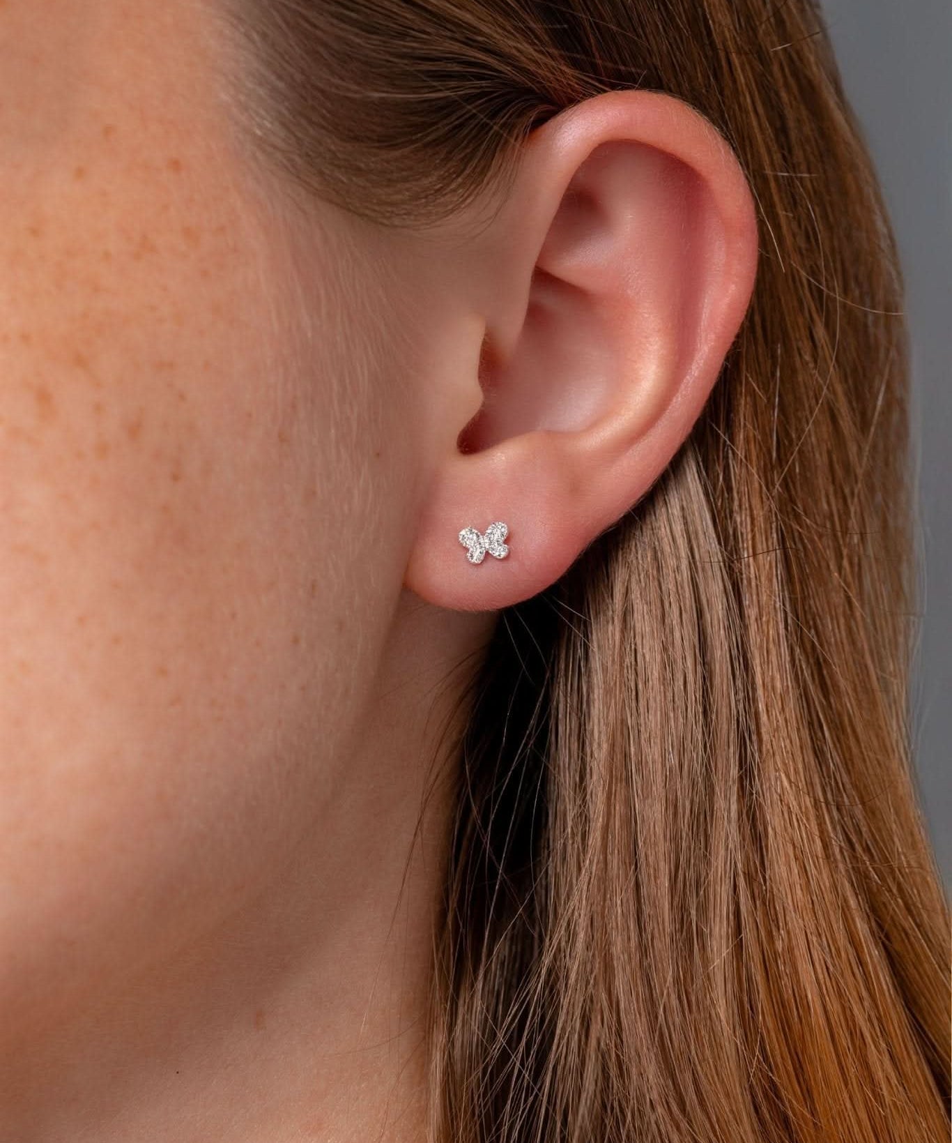 White Gold Dainty Butterfly Studs - PBD Earrings
