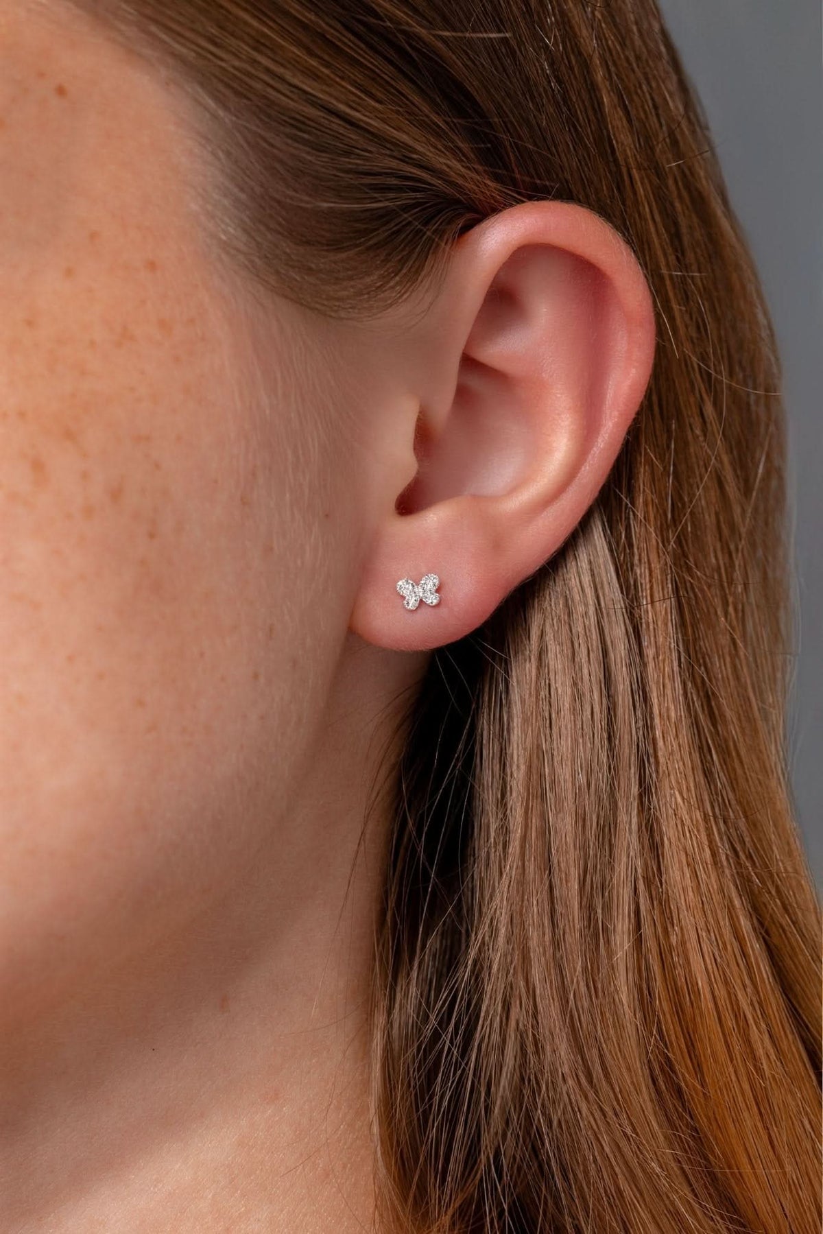 White Gold Dainty Butterfly Studs - PBD Earrings