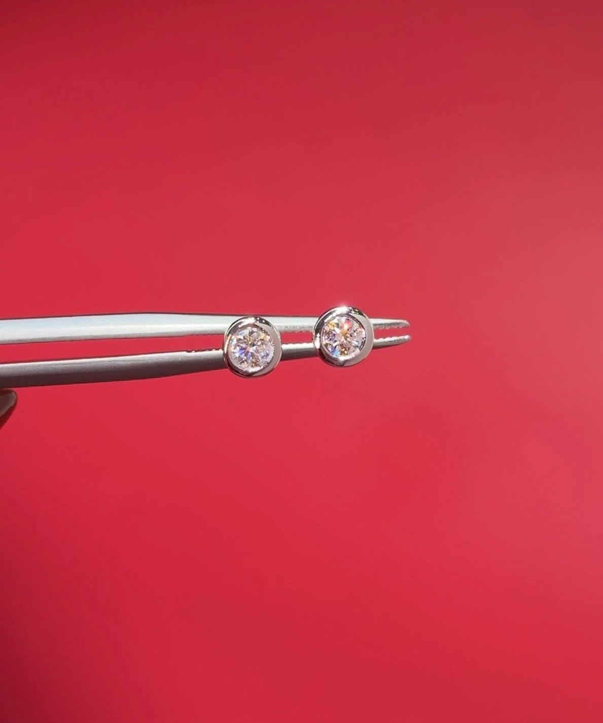 White Gold Diamond Bezel Studs - PBD Earrings