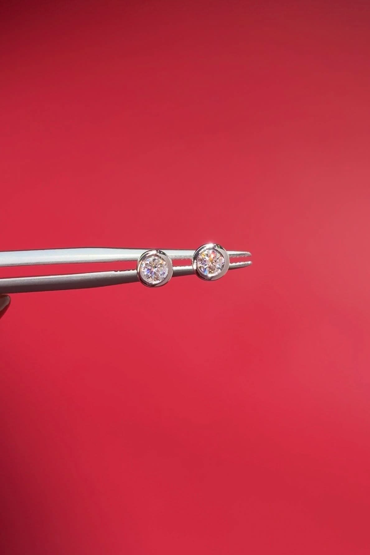 White Gold Diamond Bezel Studs - PBD Earrings