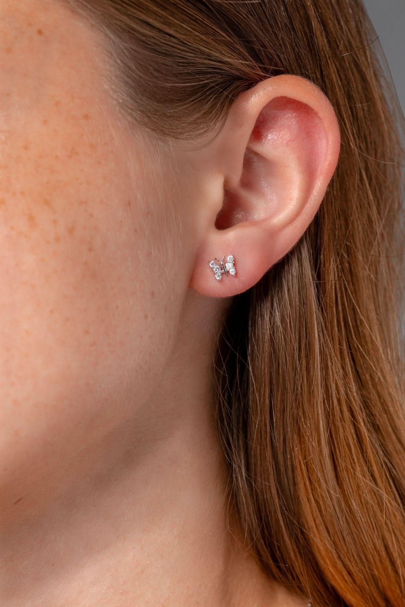 White Gold Diamond Butterfly Studs - PBD Earrings