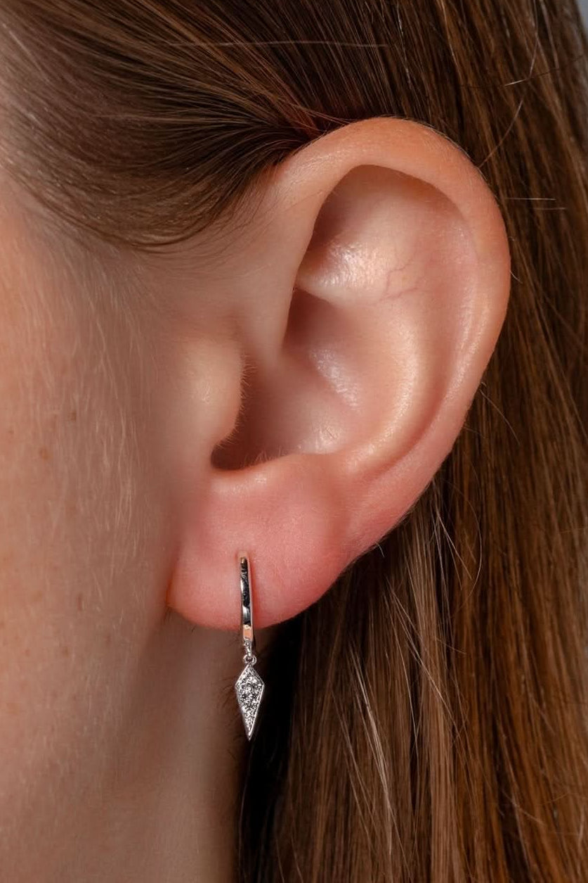 White Gold Kite Drop Huggies - PBD Earrings